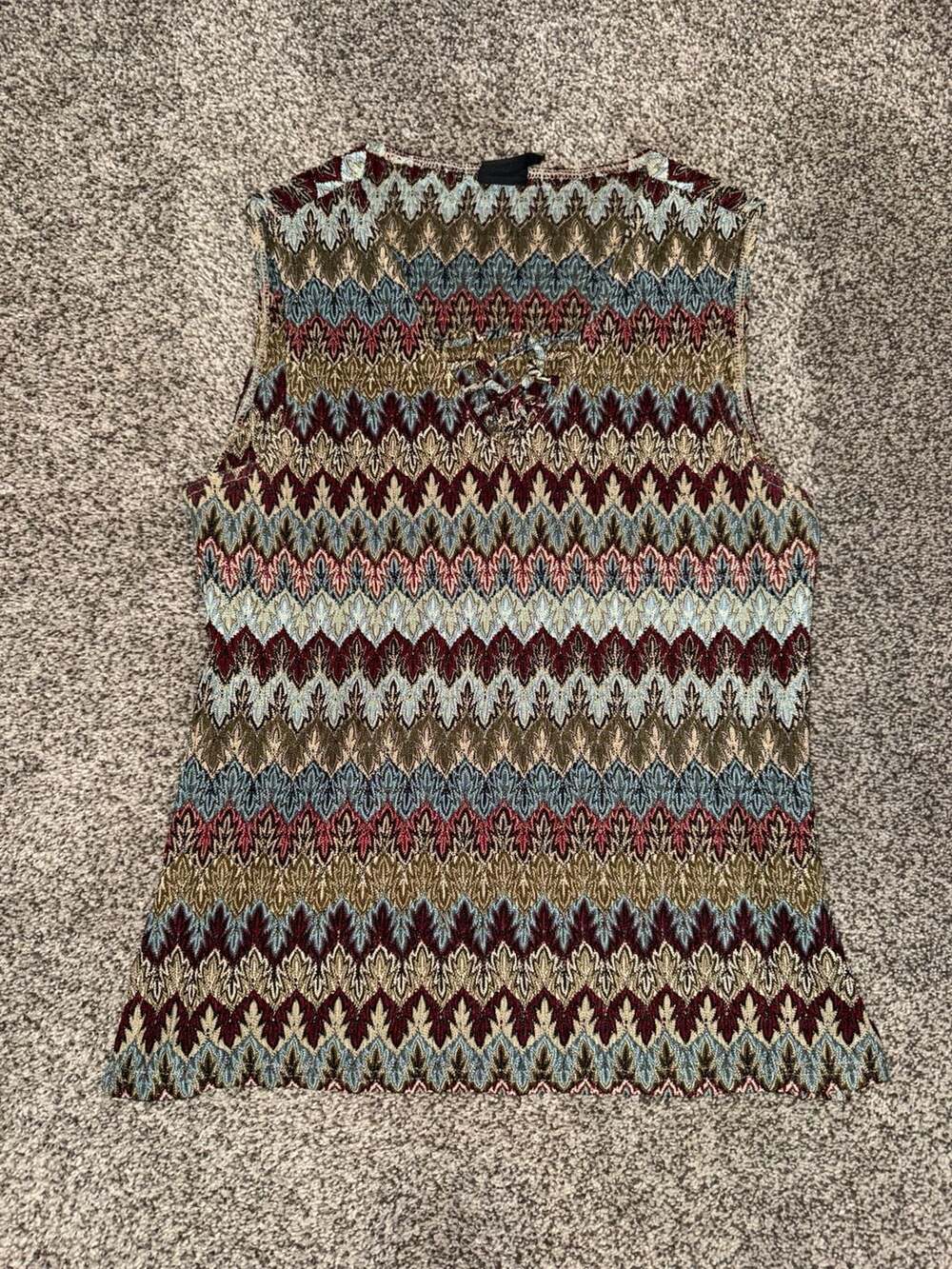 Tribal Sleeveless Lace-Up Knit Tank Top Chevron Print